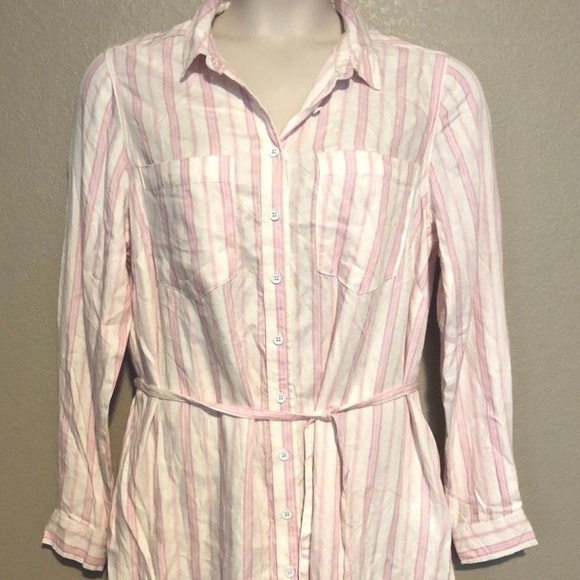 Melissa McCarthy Seven7 Women's Pink Striped Button Up Tunic Top 0X/XXL - Picture 3 of 16